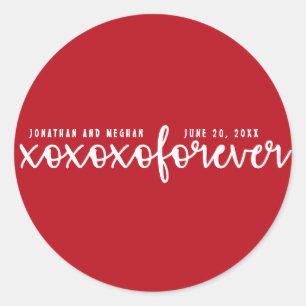 XOXOXO Forever Red and White Personalisiert Weddin Runder Aufkleber