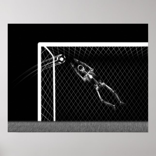 XRAY SKELETON SOCCER GOALIE WHITE BLACK POSTER (Vorne)