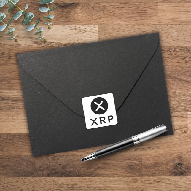 XRP Crypto Currentcy Black und White Quadratischer Aufkleber (XRP symbol sticker for sealing envelopes or gift favors)