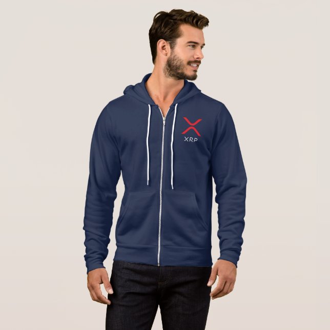 XRP Kräuselungroter u. weißer ZipHoodie des Logo-| Hoodie (Vorne ganz)