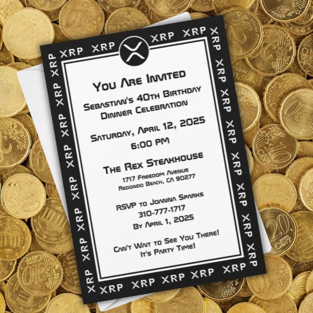 XRP Schwarz-Weiß-Kryptowährung Einladung (XRP Black and White Personalized Party Invitation for
Crypto Currency Enthusiasts)