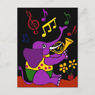 XX- Folk Art Elephant Playing French Horn Postkarte