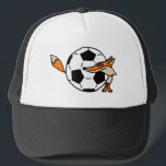 XX- Fox Hinter einem Fußballball Kunst Truckerkappe<br><div class="desc">Unglaublich witzig niedlicher,  roter Fuchs,  der hinter einem Fußballball-Cartoon-Design herausragt. Einzigartig und lustig und eine tolle Geschenkidee. Kann auch benutzerdefinierten Text (wie Ihr Lieblings-Team) hinzufügen und die Hintergrundfarbe bei der Bestellung ändern.  Ideal für Sportfans.</div>