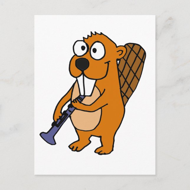 XX. Funny Beaver Playing Klarinette Cartoon Postkarte (Vorderseite)
