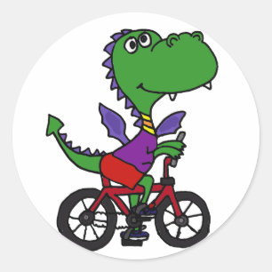 XX- Funny Dragon Riding Bicycle Runder Aufkleber