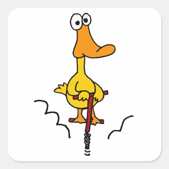 XX - Funny Duck on Pogo Stick Quadratischer Aufkleber (Vorderseite)