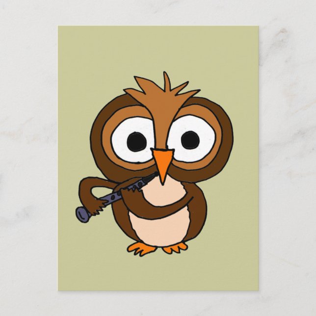 XX - Funny Owl Playing Klarinette Postkarte (Vorderseite)