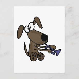 XX - Funny Puppy Dog Playing Trumpet Cartoon Postkarte