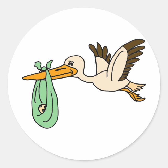 XX - Funny Stork Carry Baby Runder Aufkleber (Vorderseite)