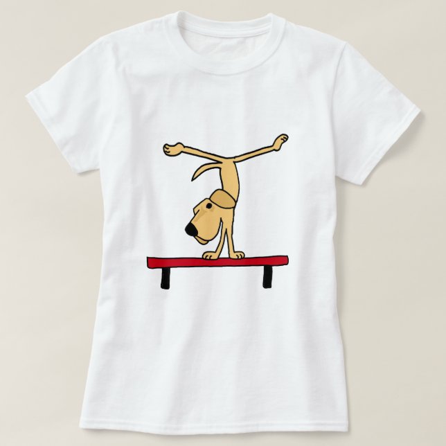 XX gelbes Labrador auf Schwebebalken-Cartoon T-Shirt (Design vorne)
