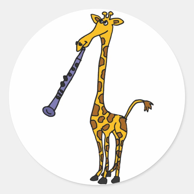 XX Giraffe, die den Clarinet spielt Runder Aufkleber (Vorderseite)