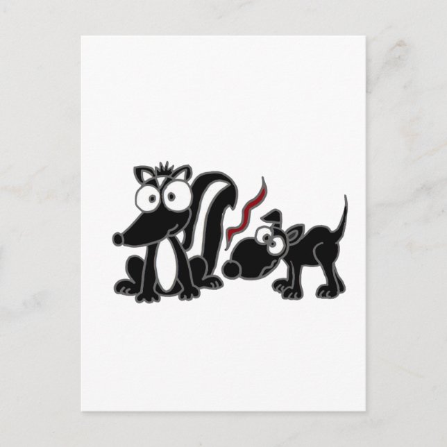 XX- Hunde Sniffing Skunk Hintern Cartoon Postkarte (Vorderseite)