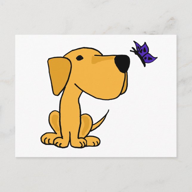 XX- Labrador Retriever Watching Butterfly Cartoon Postkarte (Vorderseite)