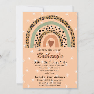 XX. Leopard Print Boho Rainbow Birthday Party Einladung