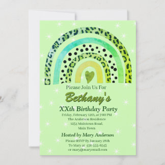 XX. Leopard Print Boho Rainbow Birthday Party Einladung