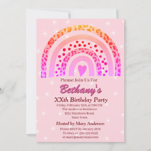 XX. Leopard Print Boho Rainbow Birthday Party Einladung