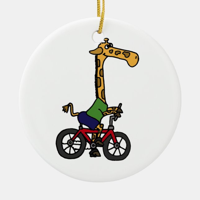 XX lustiger Giraffen-Reitfahrrad-Cartoon Keramikornament (Vorne)