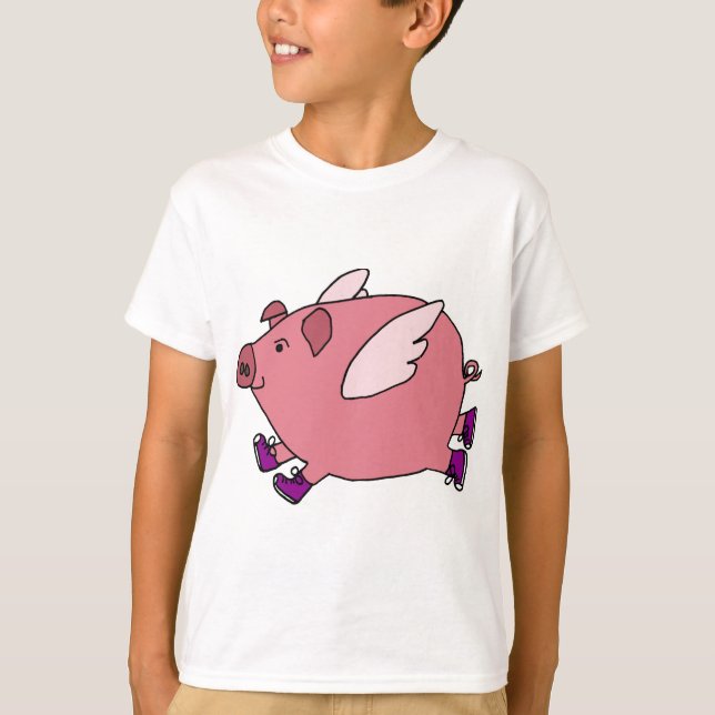XX lustiges Fliegen-Schwein mit Turnschuhen T-Shirt (Vorderseite)