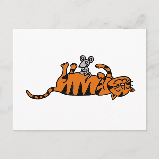 XX - Maus sitzt auf dem Cat Stomach Cartoon Postkarte (Vorderseite)