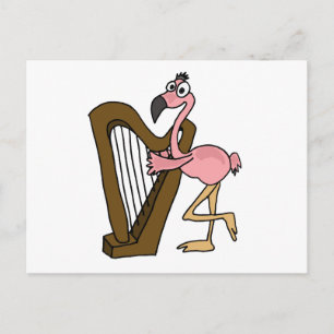 XX - Rosa Flamingo Playing Harp Postkarte