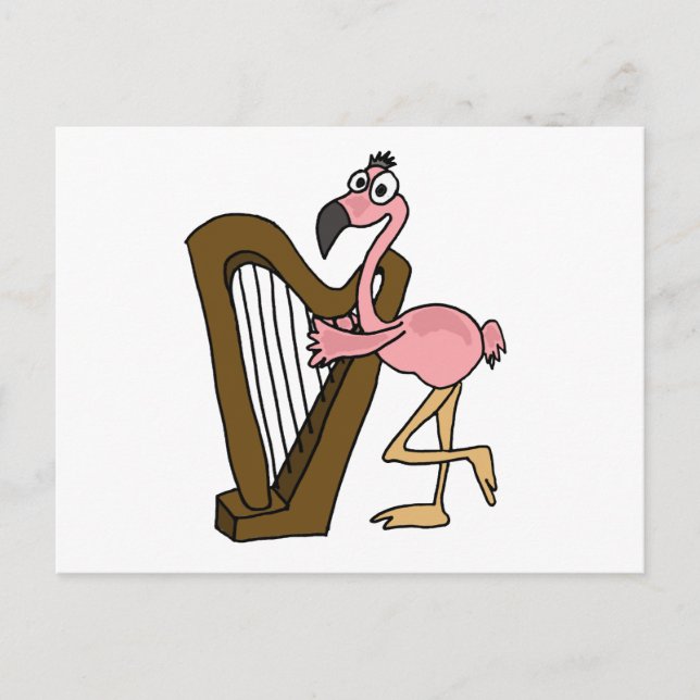 XX - Rosa Flamingo Playing Harp Postkarte (Vorderseite)