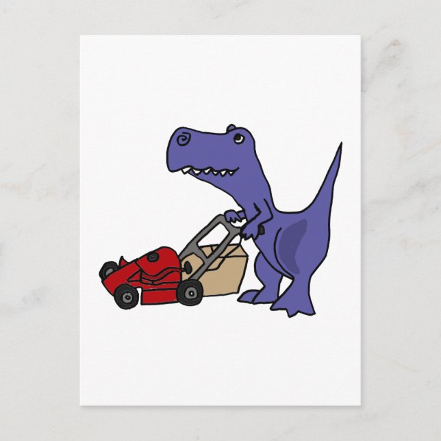 XX- T-rex Dinosaur Pushing Lawn Mower Postkarte (Vorderseite)