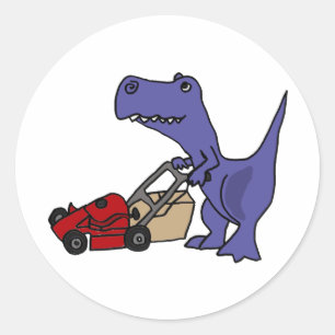 XX- T-rex Dinosaur Pushing Lawn Mower Runder Aufkleber