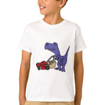 XX T-rex Dinosaurier, der Rasenmäher drückt