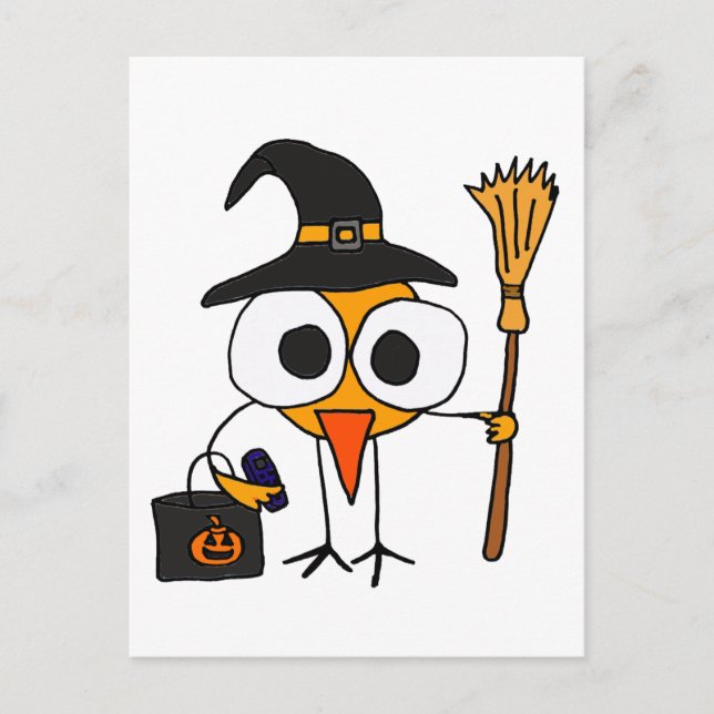 XX- Witziger Vogel, gekleidet als HexenkHalloween- Postkarte (Vorderseite)