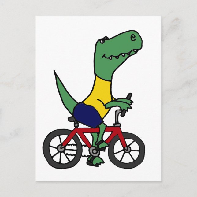 XX- Witziges T-rex Dinosaurier Reiten Fahrrad Postkarte (Vorderseite)