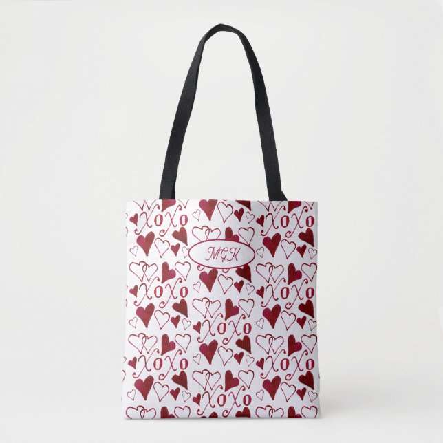 XXOO handillustrierte kokette Valentinstag-Tasche (Vorderseite)