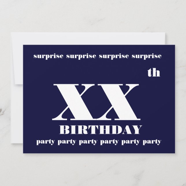 xxth SURPRISE Geburtstagspartei Einladung Vorlage (Vorderseite)