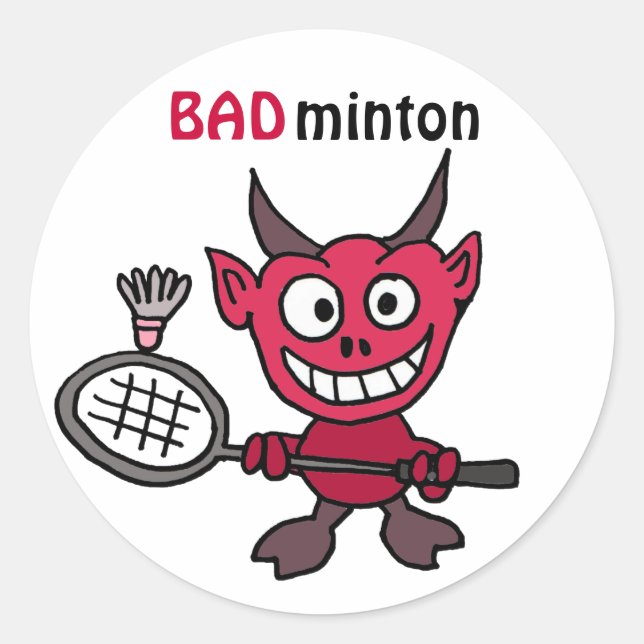 XY- Devil Playing BADminton Cartoon Runder Aufkleber (Vorderseite)