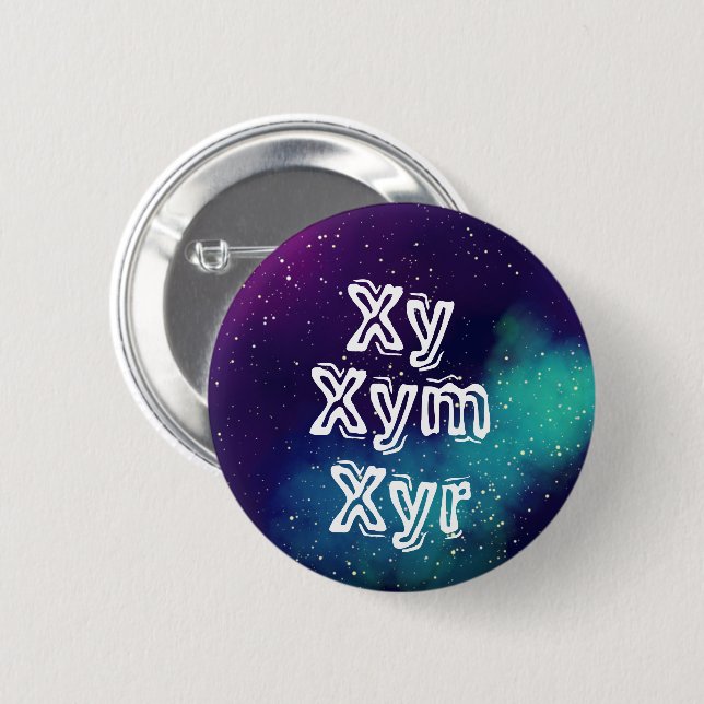 Xy/Xym/Xyr Anpassbare Galaxy Pronoun Button (Vorne & Hinten)