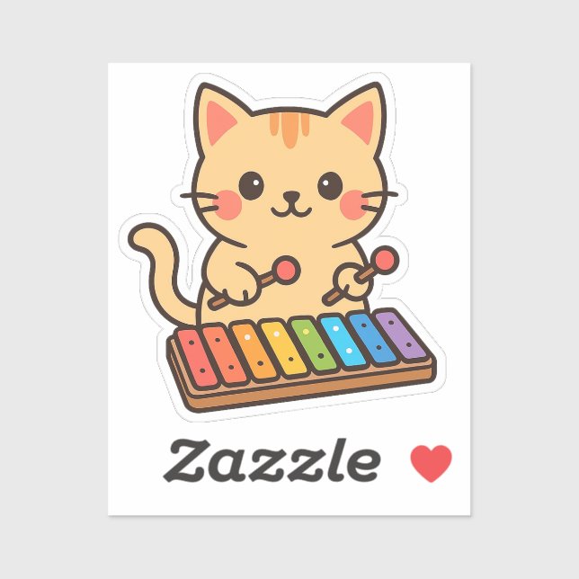 Xylophon-Katze Regenbogen-Noten Aufkleber (Blatt)