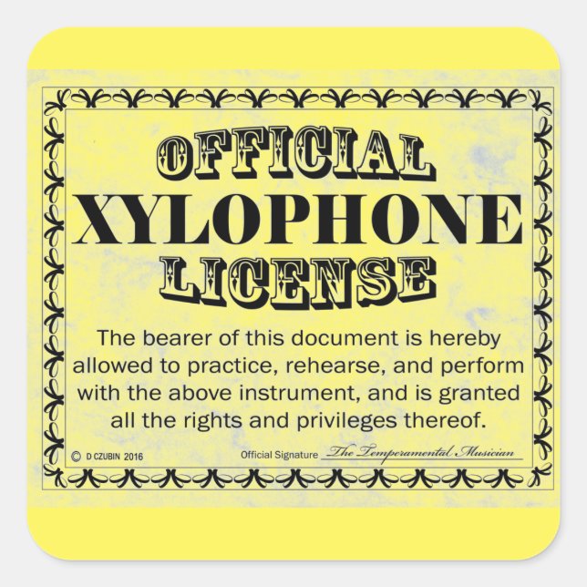 Xylophon License Square Aufkleber (Vorderseite)