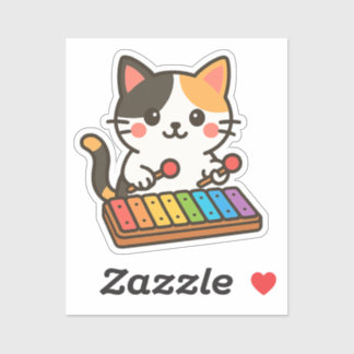 Xylophone Calico Cat Rainbow Notes Aufkleber
