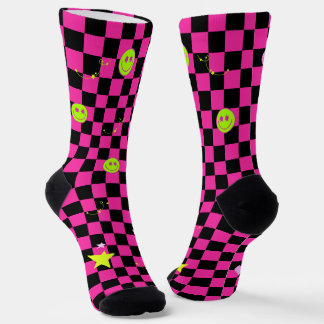 Y2Kビビッドピンクがかわいい市松模様♡  SOCKEN