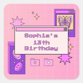 Y2K 2000s Retro Computer Interface Birthday Party Quadratischer Aufkleber