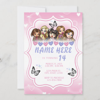 Y2K Airbrush-Puppe Geburtstagseinladung | Bratz Einladung