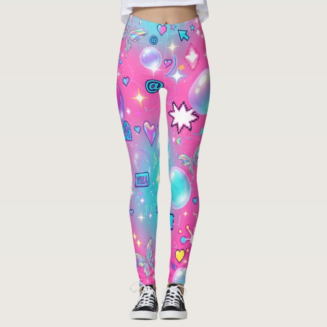 Y2K-Ästhetik Nahtloses Retro-Muster Leggings (Vorderseite)