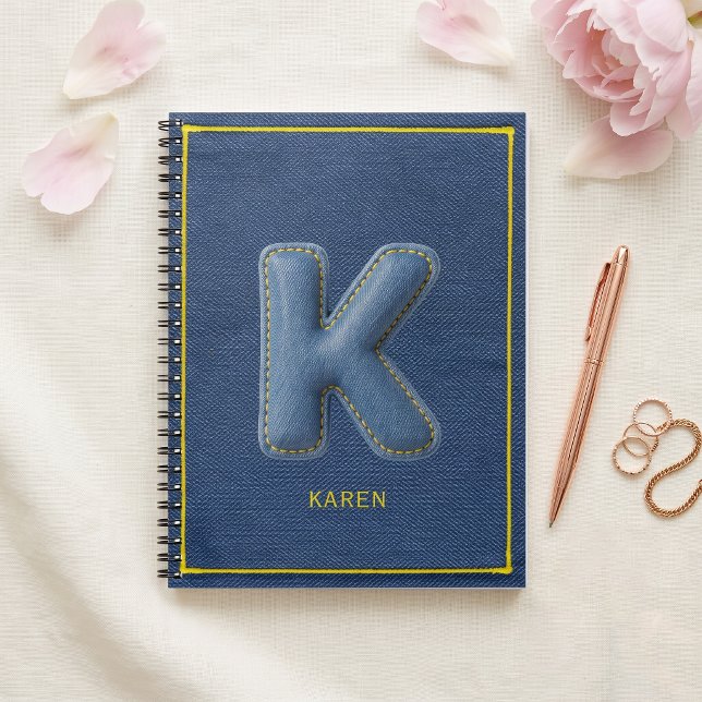 Y2K Blue Denim 3D Puff Buchstabe K Monogramm Name Notizblock (Von Creator hochgeladen)