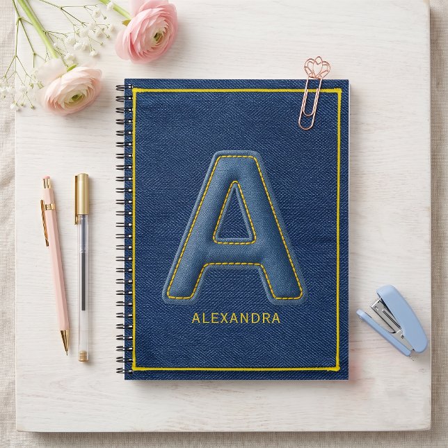 Y2K Blue Denim Monogram "A" Zurück zur Schule Notizblock (Von Creator hochgeladen)