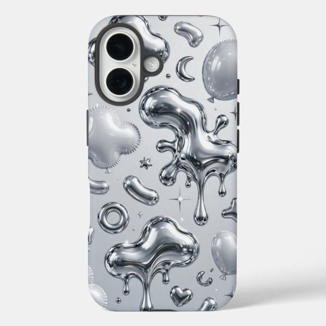 Y2K Chrome Bubble 3D Silver Case (Rückseite)