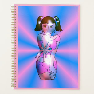 Y2K Cyber Anime Mädchen Pinker Sternenexplosion Sp Planer