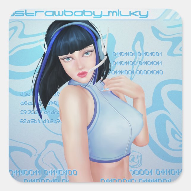 Y2K Cyber Girl Quadratischer Aufkleber (Vorderseite)