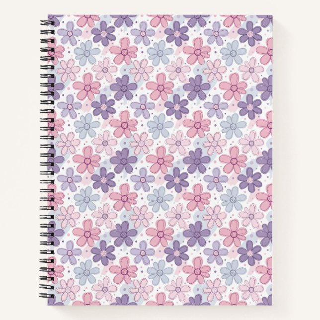 Y2K Flower Seamless Pattern Notizbuch (Vorderseite)