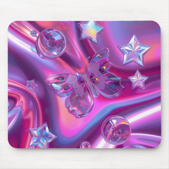 Y2K Holographic Gradient Mouse Pad | Chrome Stars Mousepad (Vorne)