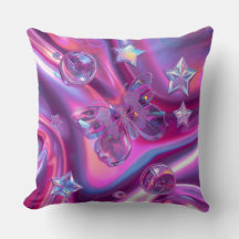 Y2K Holographic Throw Pillow | Hot Pink & Chrome