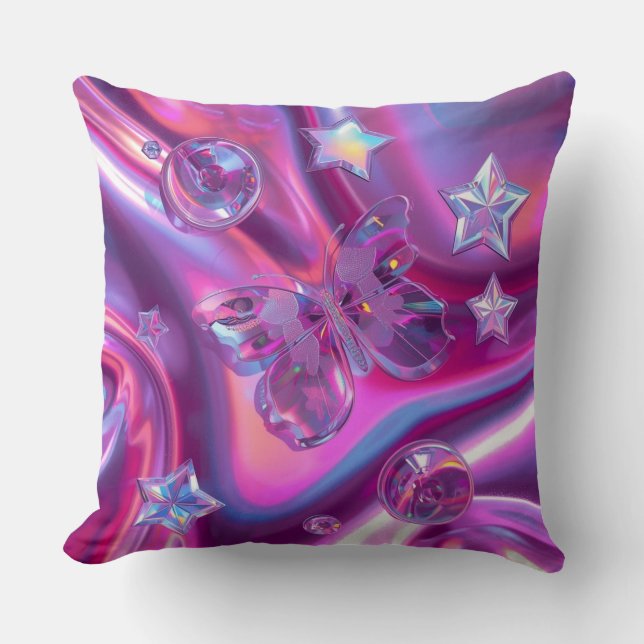 Y2K Holographic Throw Pillow | Hot Pink & Chrome Kissen (Vorderseite)